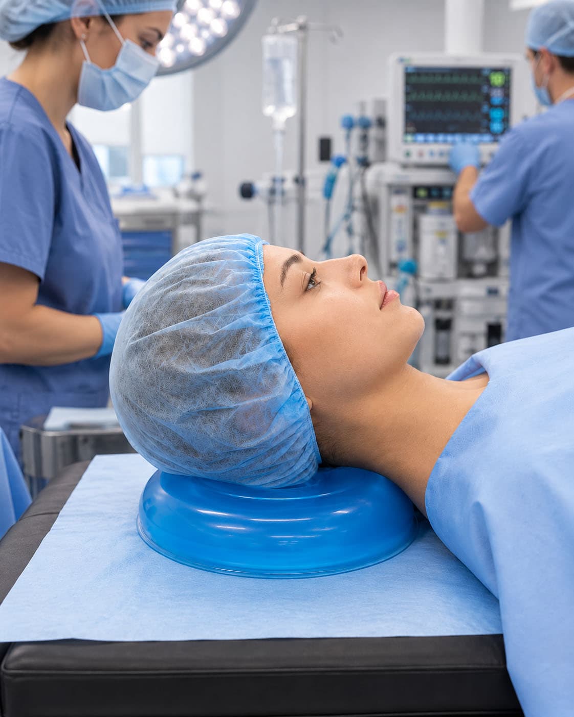 Patient positioned on an Elbnova gel positioning pad